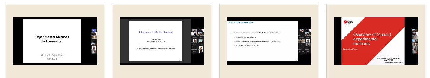 You can see a screenshot of the different presentations of workshop on on Quantitative Methods